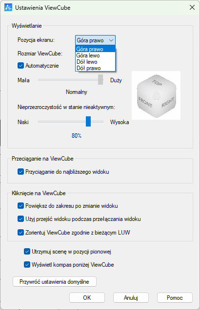 Ustawienia ViewCube