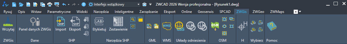 Wstążka ZWMaps w nakładce ZWGis