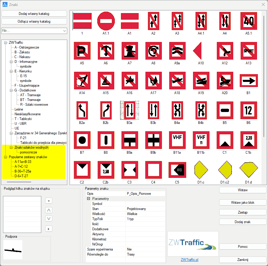 Zmiany w bibliotece znaków aplikacji ZWTraffic